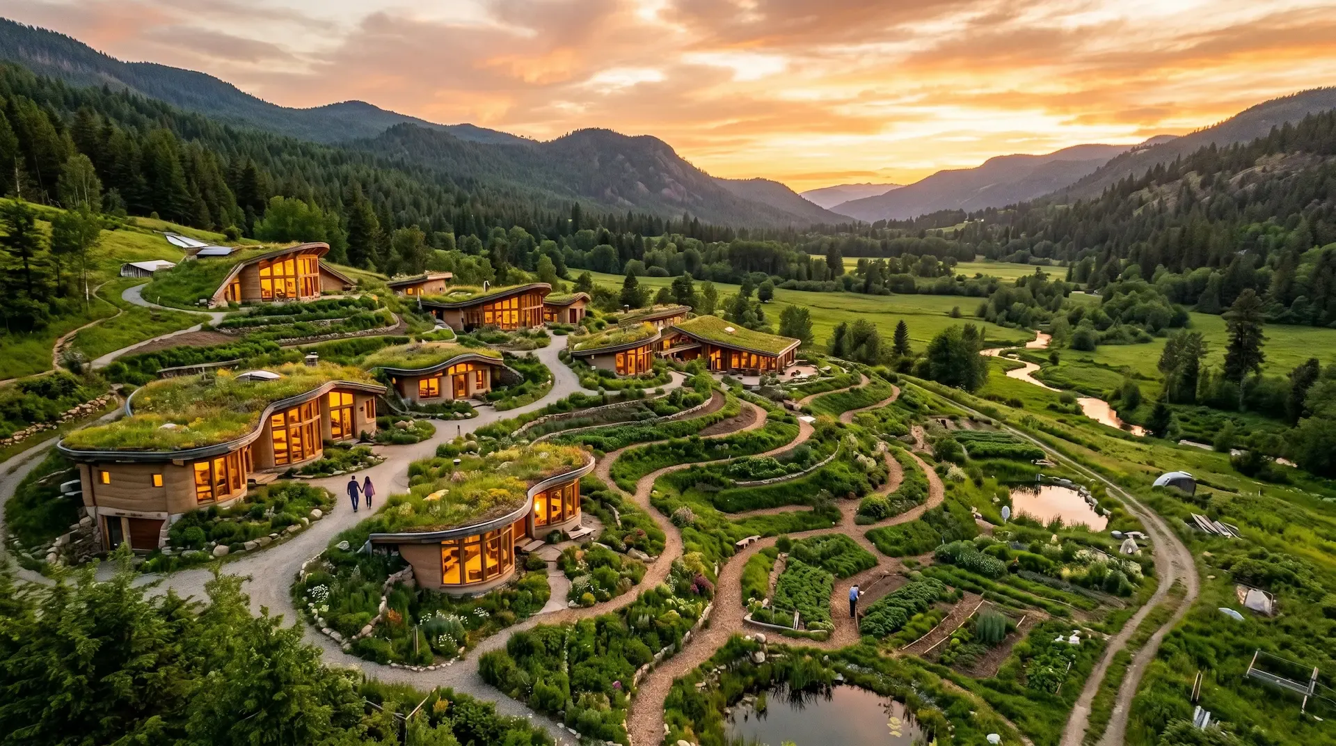 A valley town where homes, gardens and shared systems grow together.